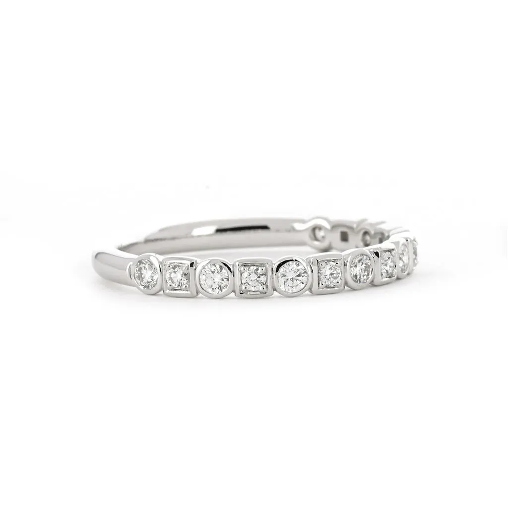 0.32ctw Round   Square Bezel Diamond Band - 14K White Gold