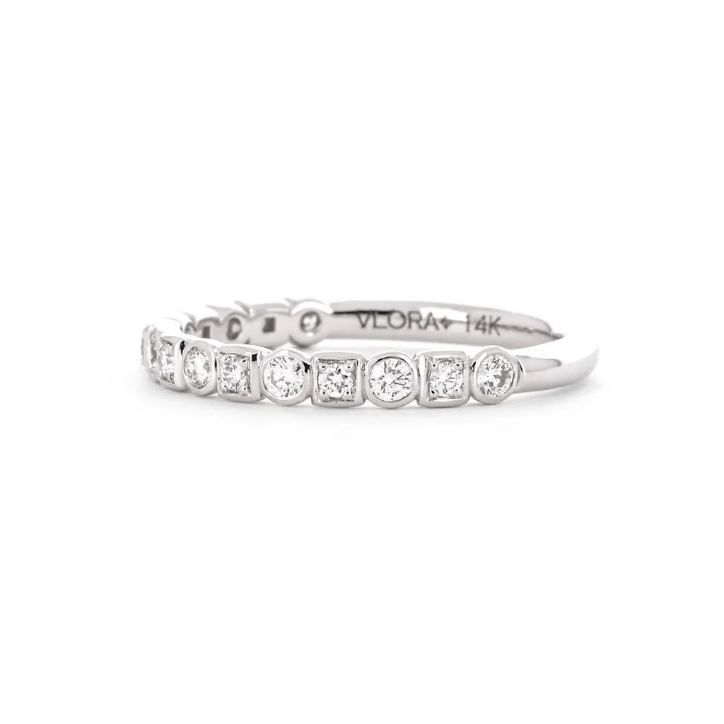 0.32ctw Round   Square Bezel Diamond Band - 14K White Gold