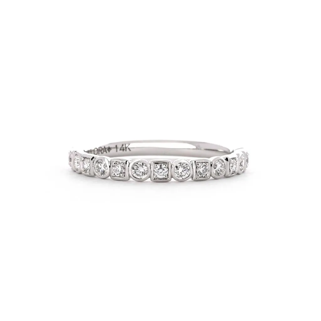 0.32ctw Round   Square Bezel Diamond Band - 14K White Gold