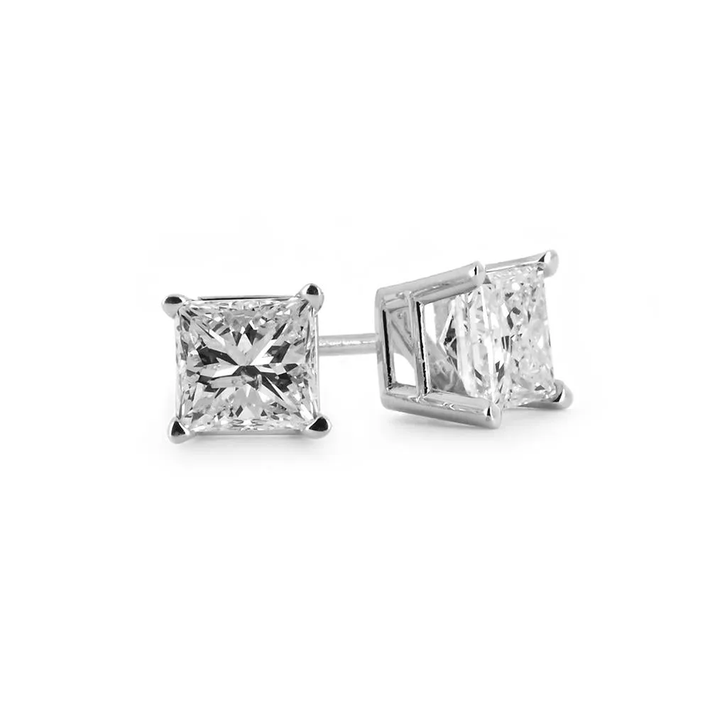 0.46ctw Princess Diamond Stud Earrings - 4 Prong