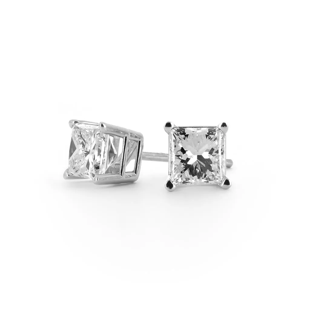 0.46ctw Princess Diamond Stud Earrings - 4 Prong