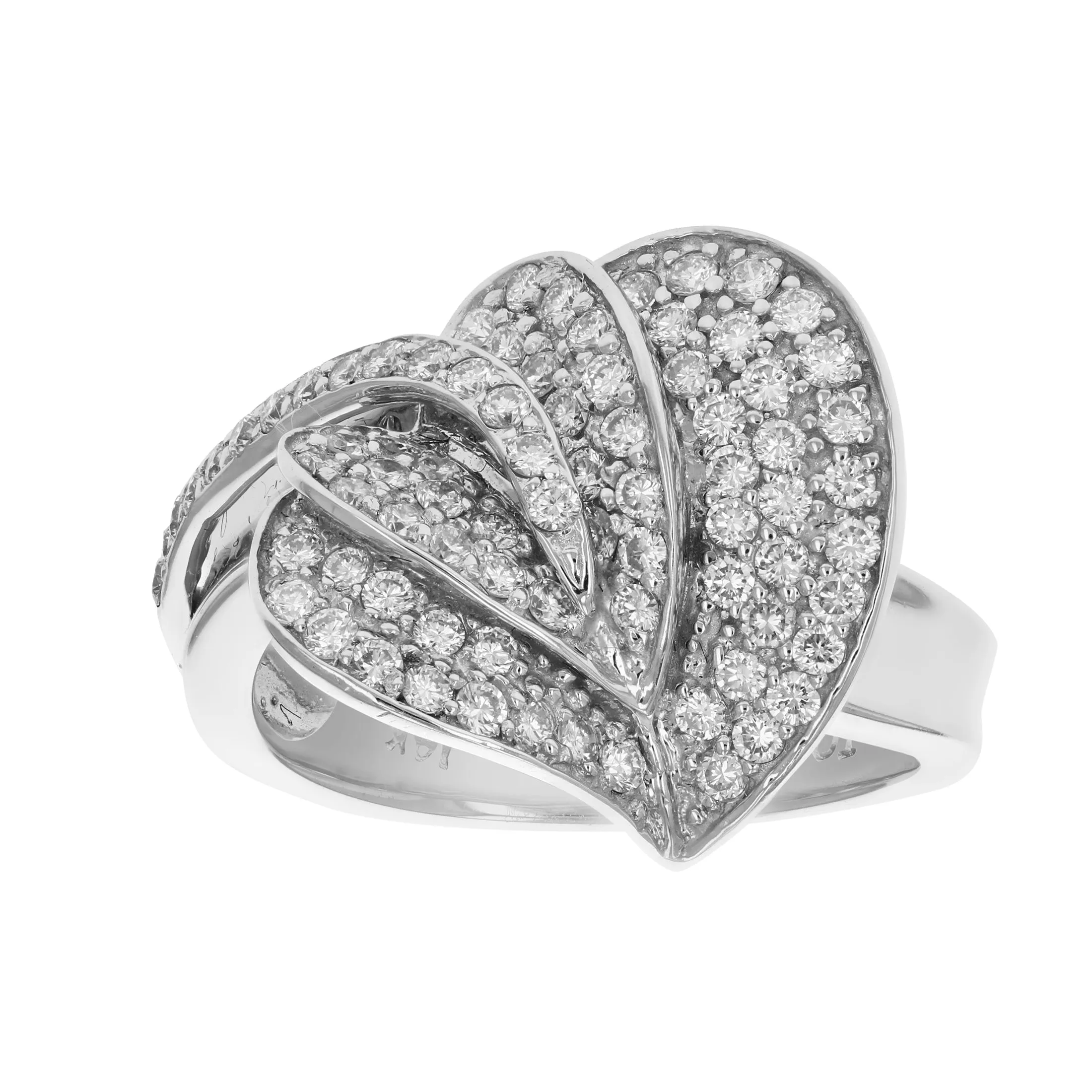 0.90 cttw Diamond Heart Leaf Fashion Ring 14K White Gold Round