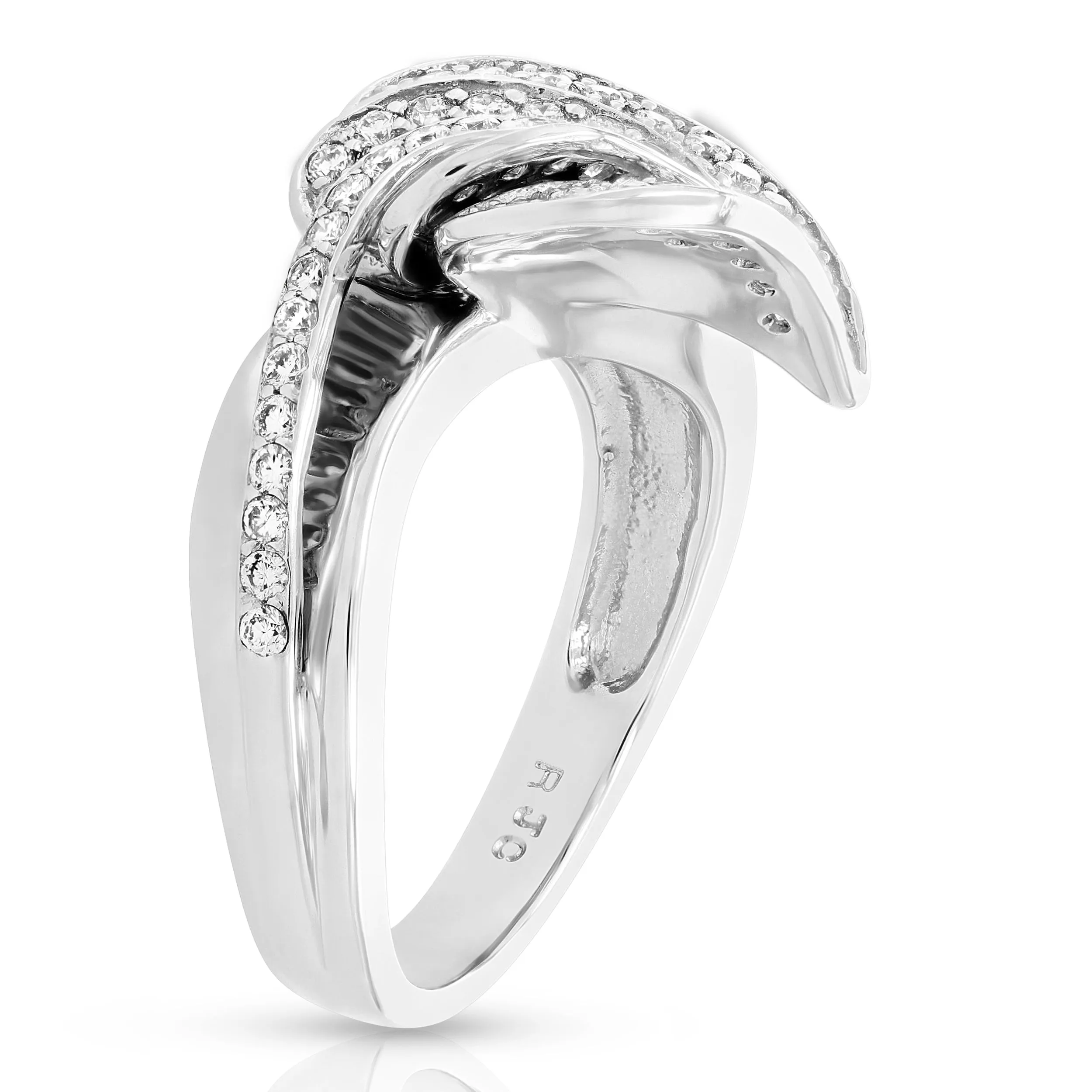 0.90 cttw Diamond Heart Leaf Fashion Ring 14K White Gold Round