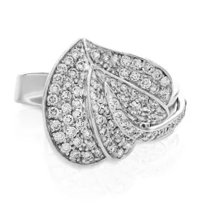 0.90 cttw Diamond Heart Leaf Fashion Ring 14K White Gold Round