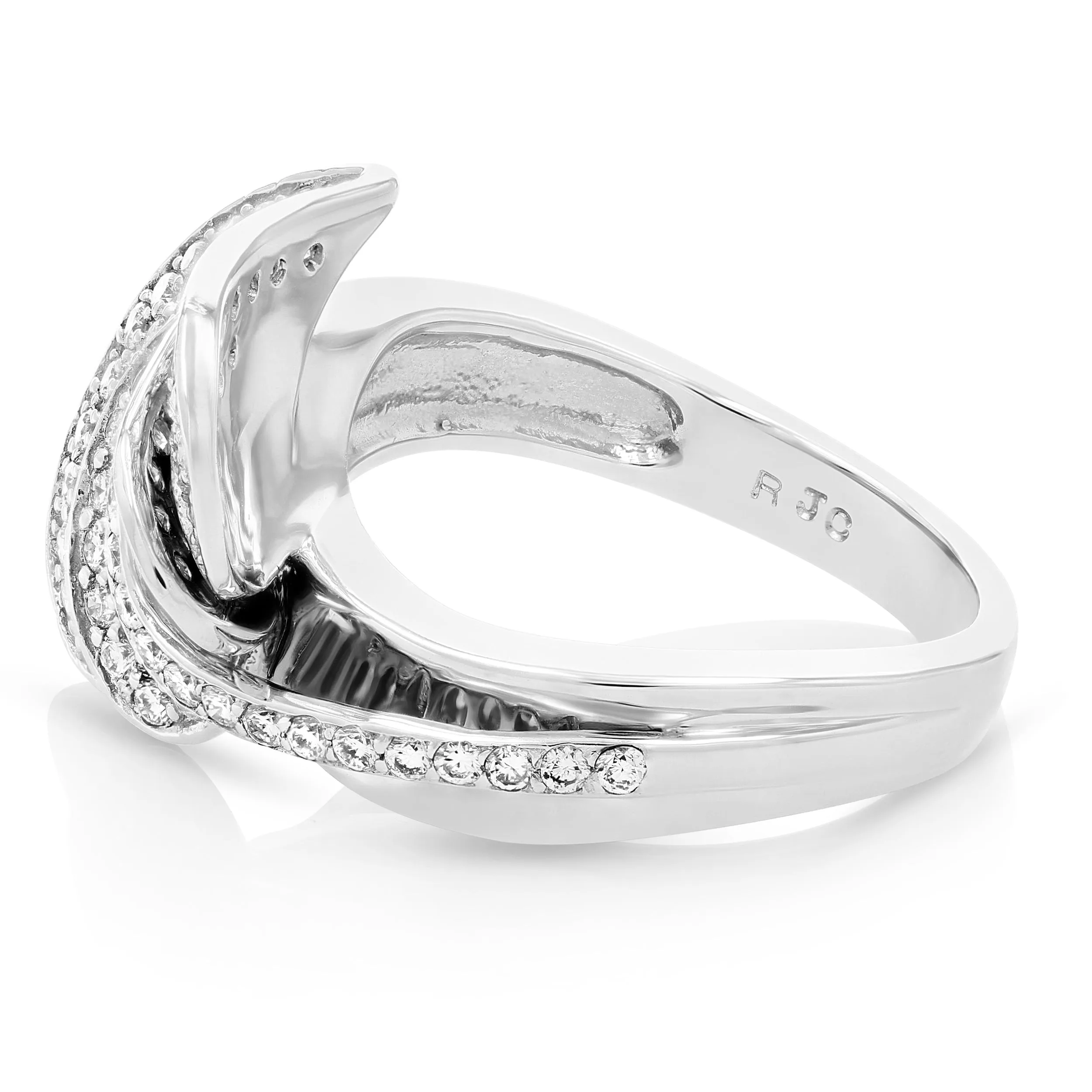 0.90 cttw Diamond Heart Leaf Fashion Ring 14K White Gold Round