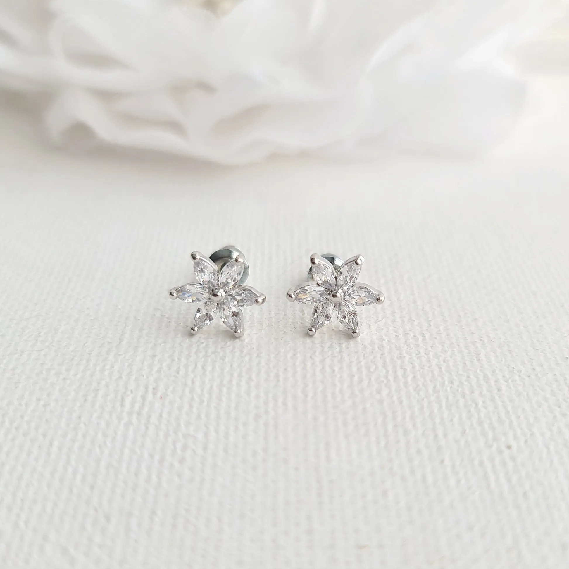 1.0 TCW Marquise Moissanite Flower Minimalist Earrings