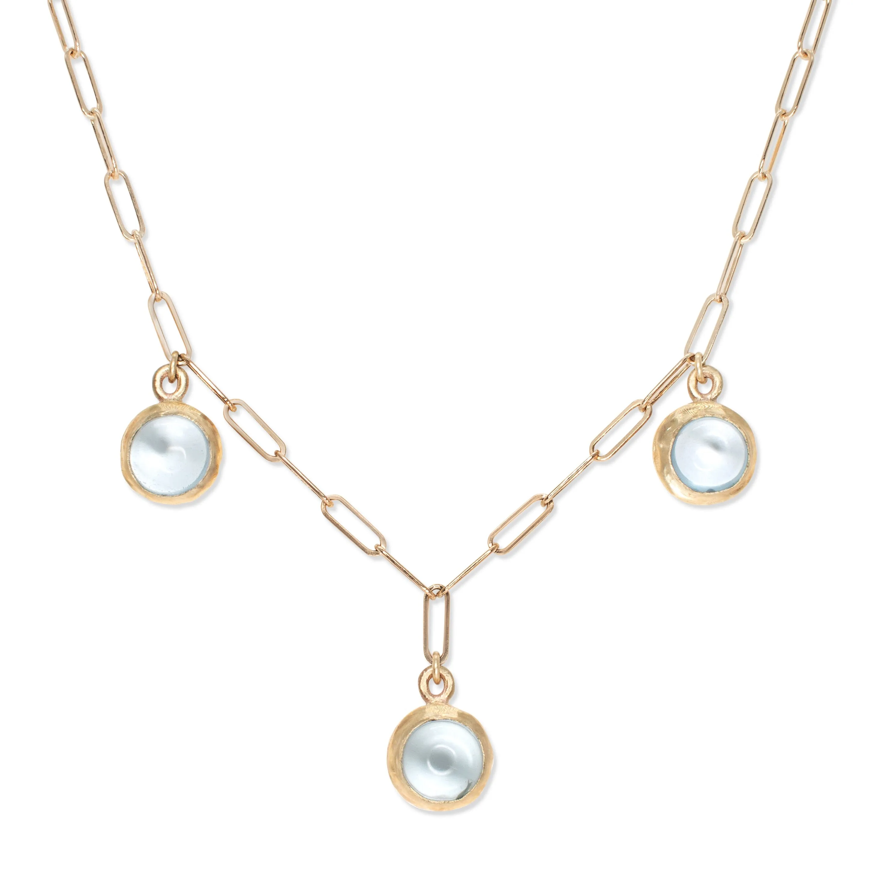 10K Semi-Precious Three Stone Drop Necklace in Blue Topaz