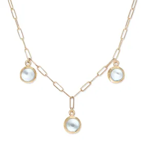 10K Semi-Precious Three Stone Drop Necklace in Blue Topaz