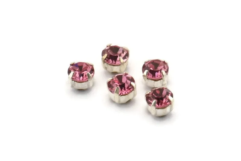 12 Rose Crystal Rhinestone Beads With 4 Holes Brass Setting for SS24, Charms, Pendants, Earrings - 5.3mm SS24