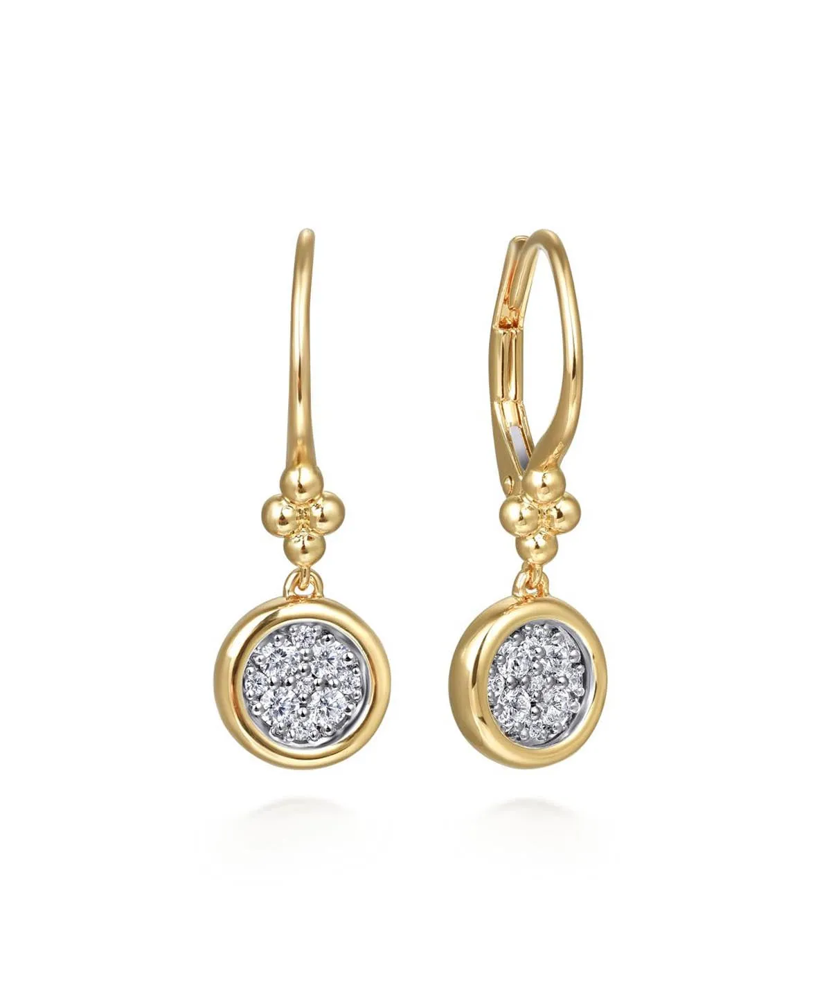 14K White and Yellow Gold Diamond Cluster Bujukan Lever Back Earrings