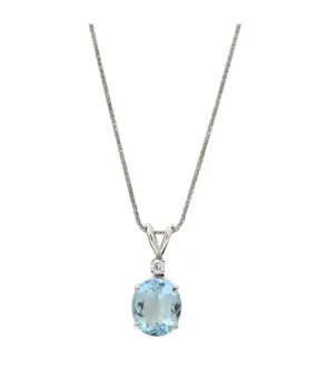 14K White Gold Aquamarine and Diamond Pendant