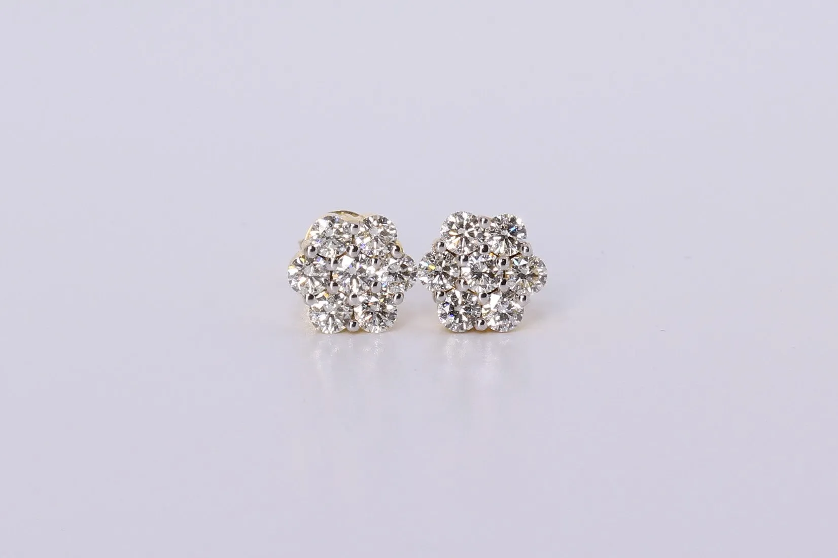 14K Yellow Gold Flower Cluster Earrings 1.50Ctw