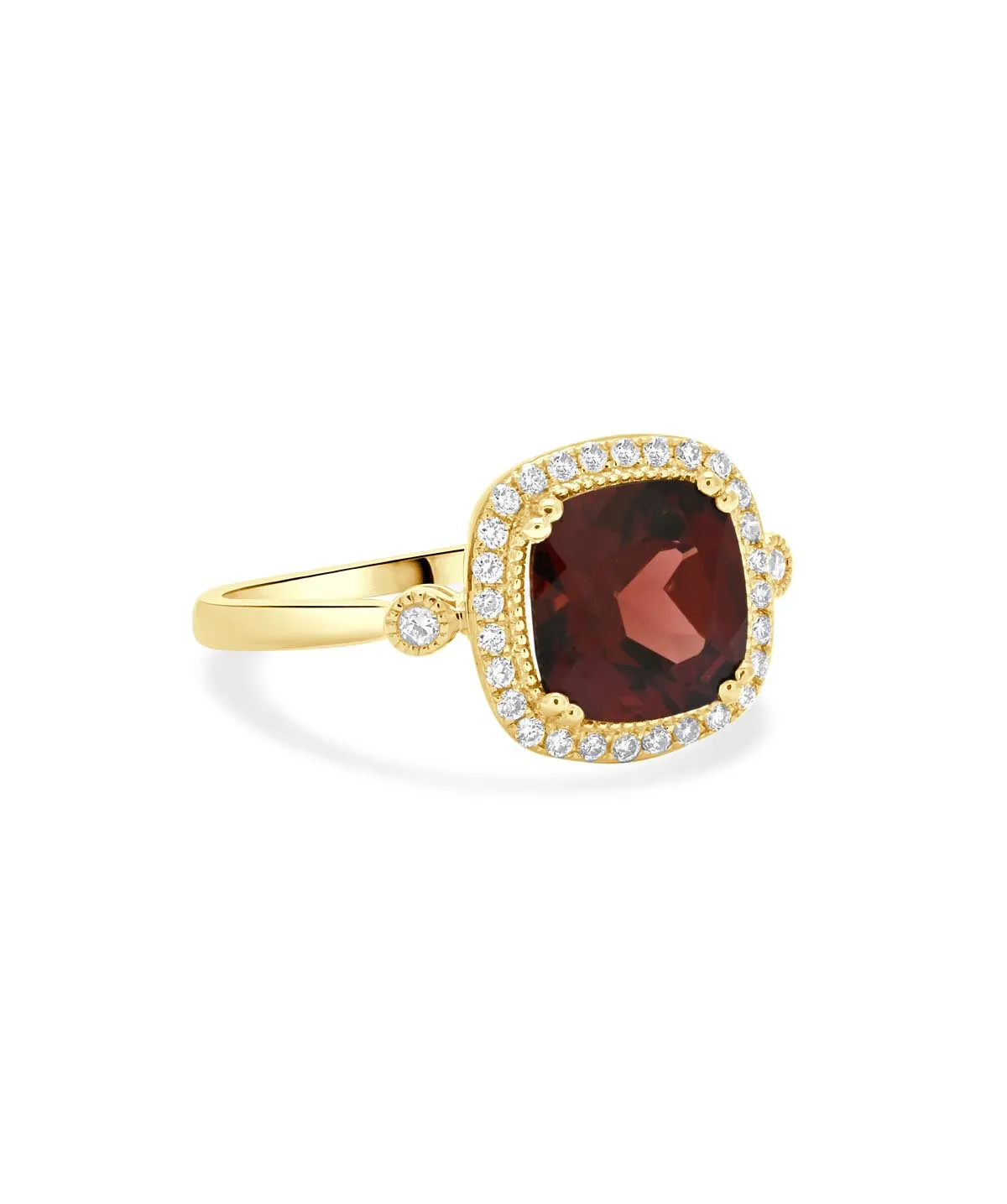 14K Yellow Gold Garnet and Diamond Halo Ring