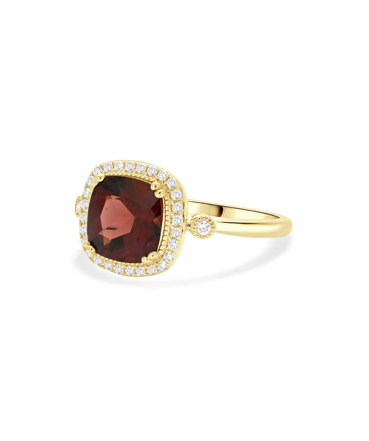 14K Yellow Gold Garnet and Diamond Halo Ring