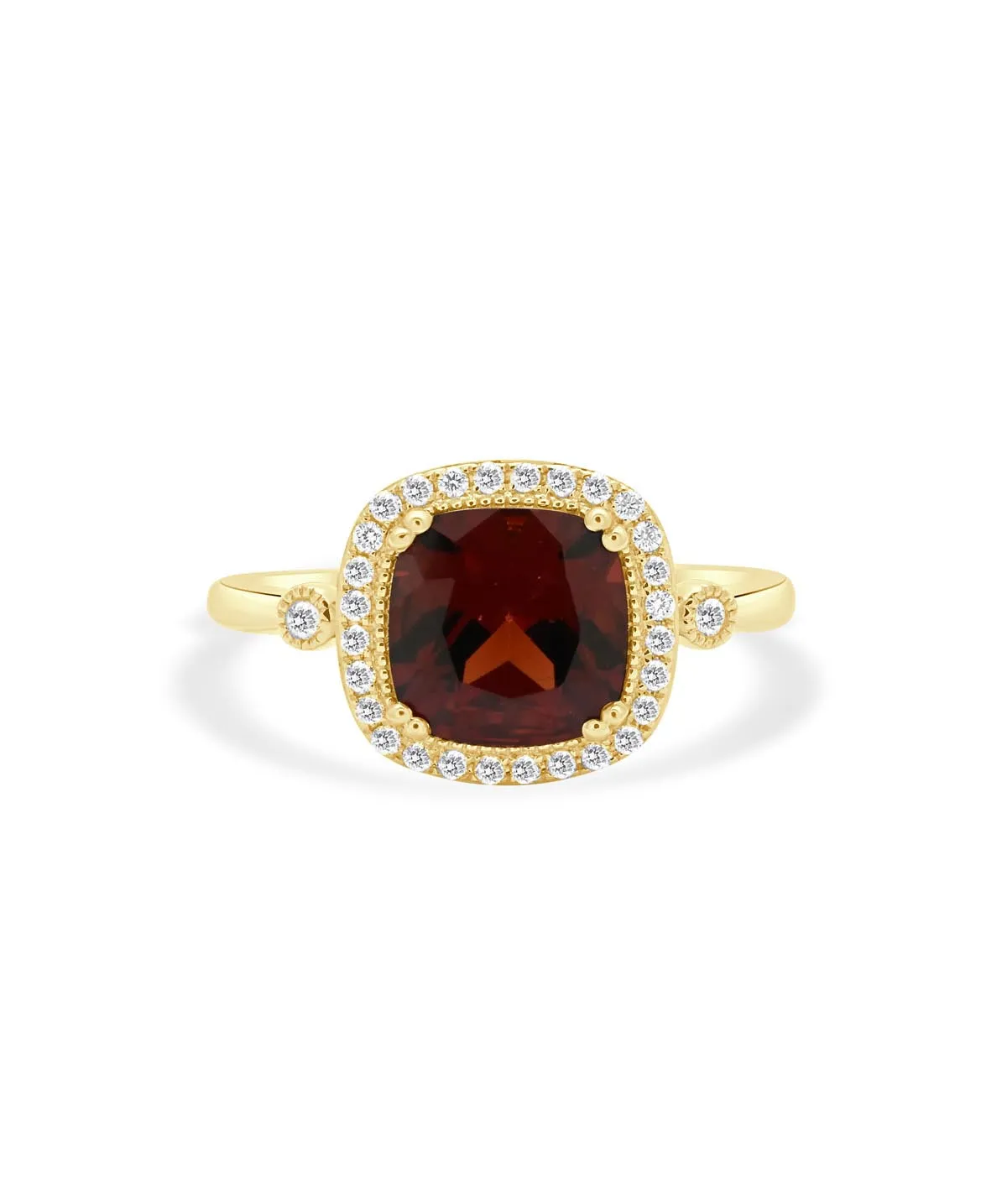 14K Yellow Gold Garnet and Diamond Halo Ring