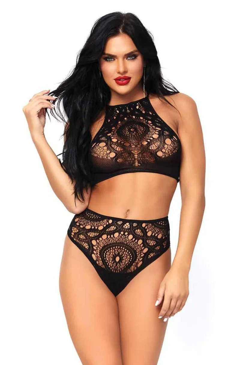 2 Piece Crochet Lace Halter Crop Top Set