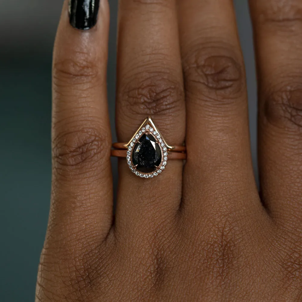 2.44ct Black Pear Diamond in 14k Rose Gold Diamond Halo Setting