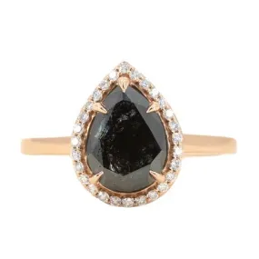 2.44ct Black Pear Diamond in 14k Rose Gold Diamond Halo Setting