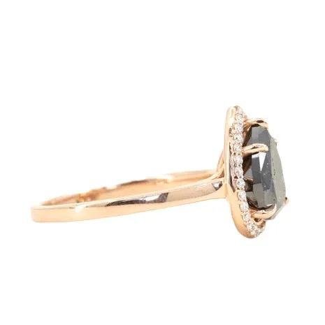 2.44ct Black Pear Diamond in 14k Rose Gold Diamond Halo Setting