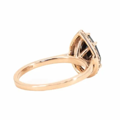 2.44ct Black Pear Diamond in 14k Rose Gold Diamond Halo Setting