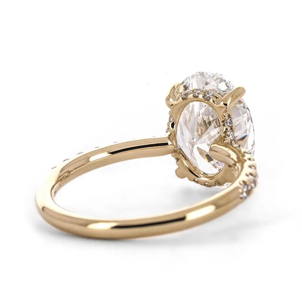 3.86ctw Oval Lab-Grown Diamond Engagement Ring, Split Hidden Halo, Pavê Band - 14K Yellow Gold