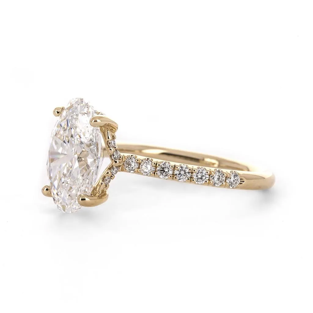 3.86ctw Oval Lab-Grown Diamond Engagement Ring, Split Hidden Halo, Pavê Band - 14K Yellow Gold