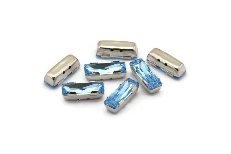 5 Blue Topaz Swarovski Crystal Rectangle Silver Prong Setting 15x6 Mm Y261