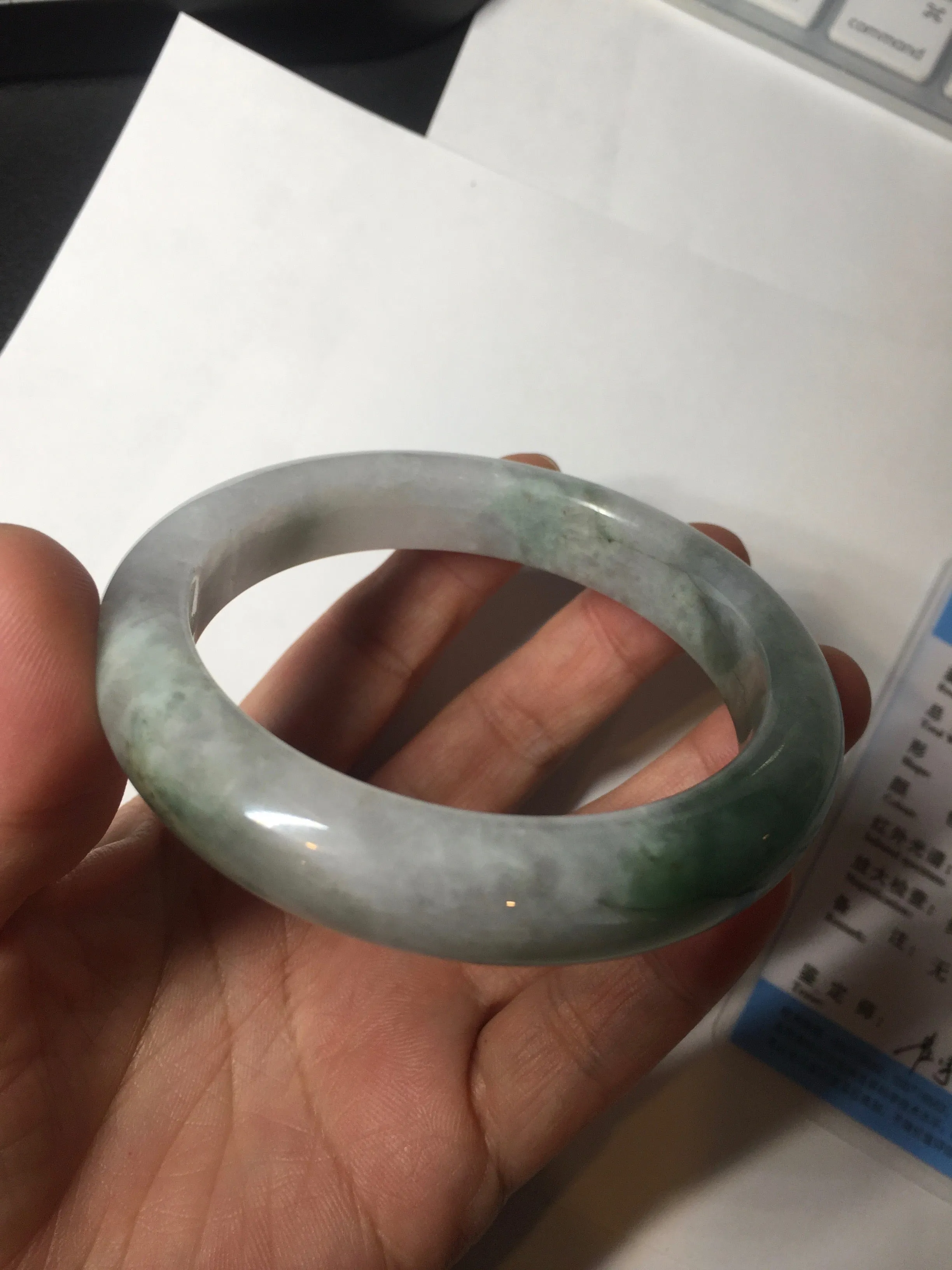 60.3mm certified type A 100% Natural oily light green/white chubby Jadeite Jade bangle BM18-2789