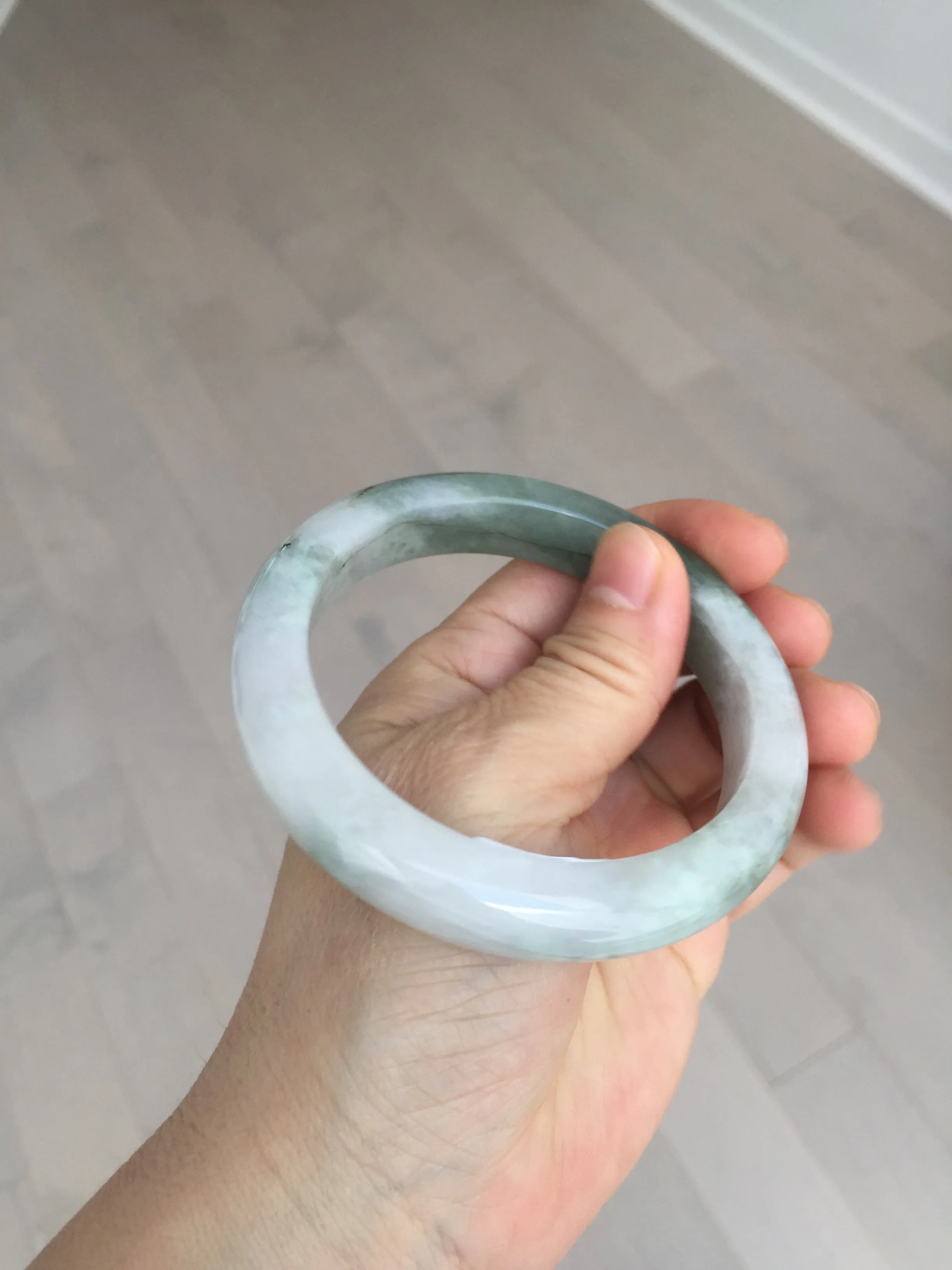 60.3mm certified type A 100% Natural oily light green/white chubby Jadeite Jade bangle BM18-2789