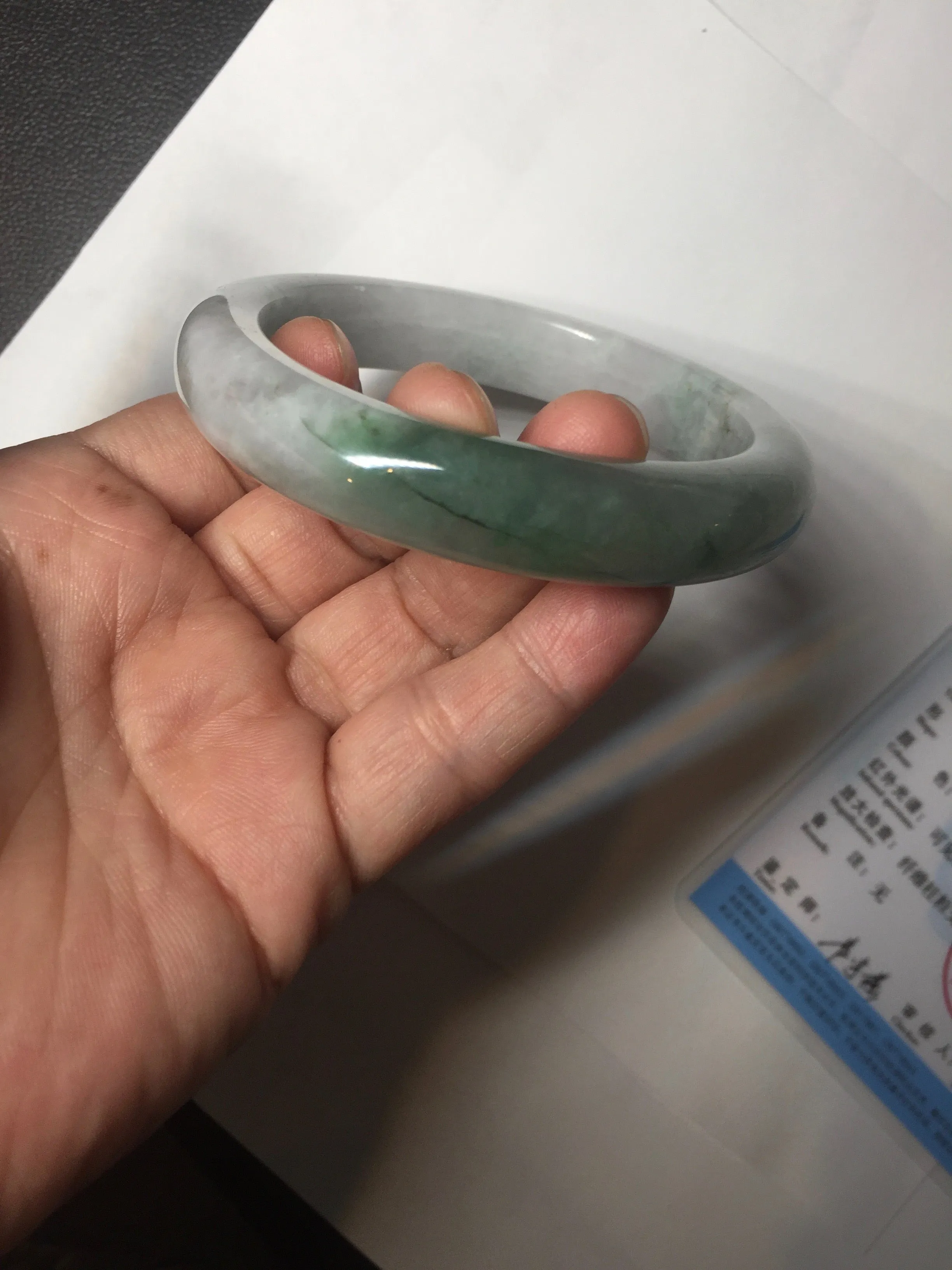 60.3mm certified type A 100% Natural oily light green/white chubby Jadeite Jade bangle BM18-2789