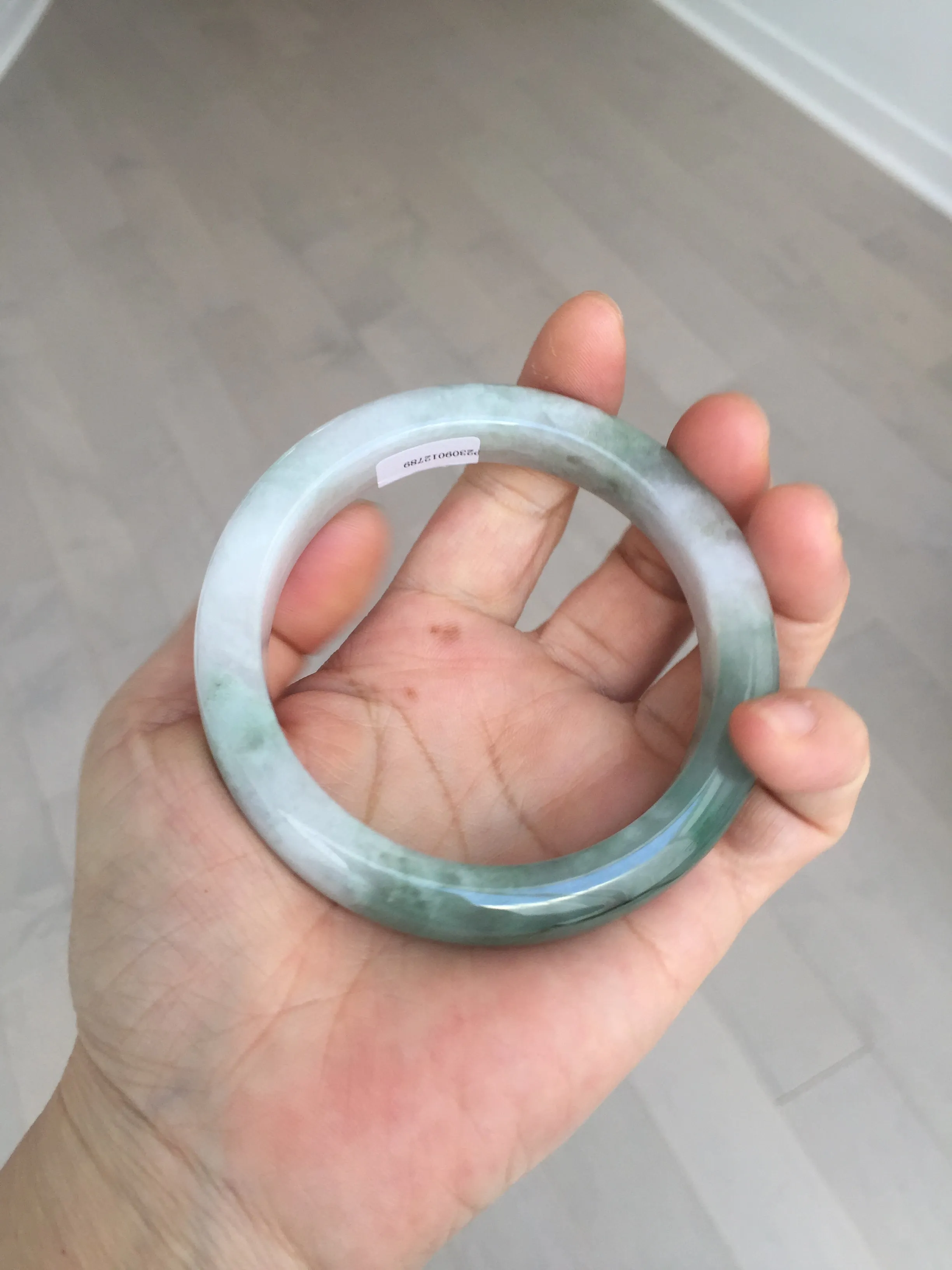 60.3mm certified type A 100% Natural oily light green/white chubby Jadeite Jade bangle BM18-2789