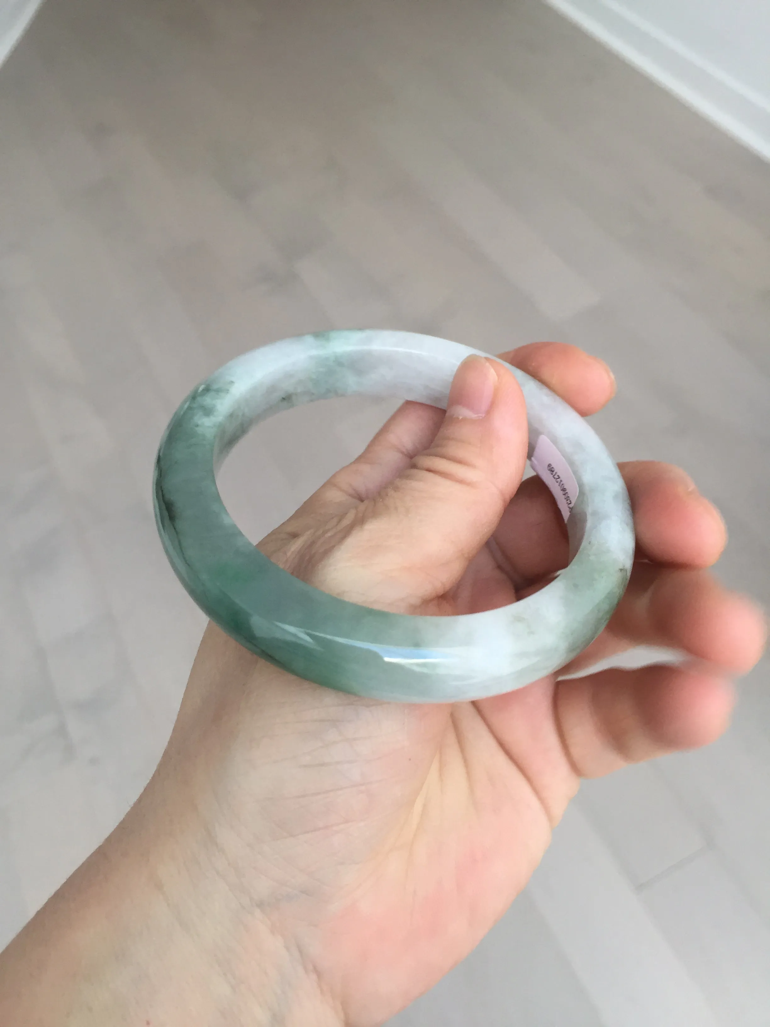 60.3mm certified type A 100% Natural oily light green/white chubby Jadeite Jade bangle BM18-2789