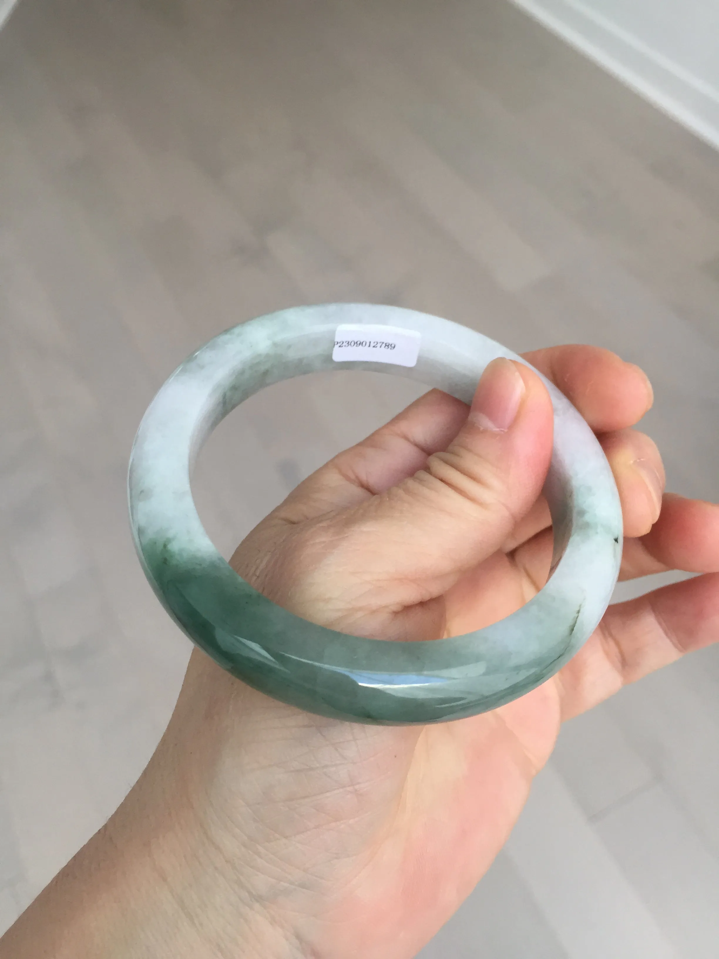 60.3mm certified type A 100% Natural oily light green/white chubby Jadeite Jade bangle BM18-2789