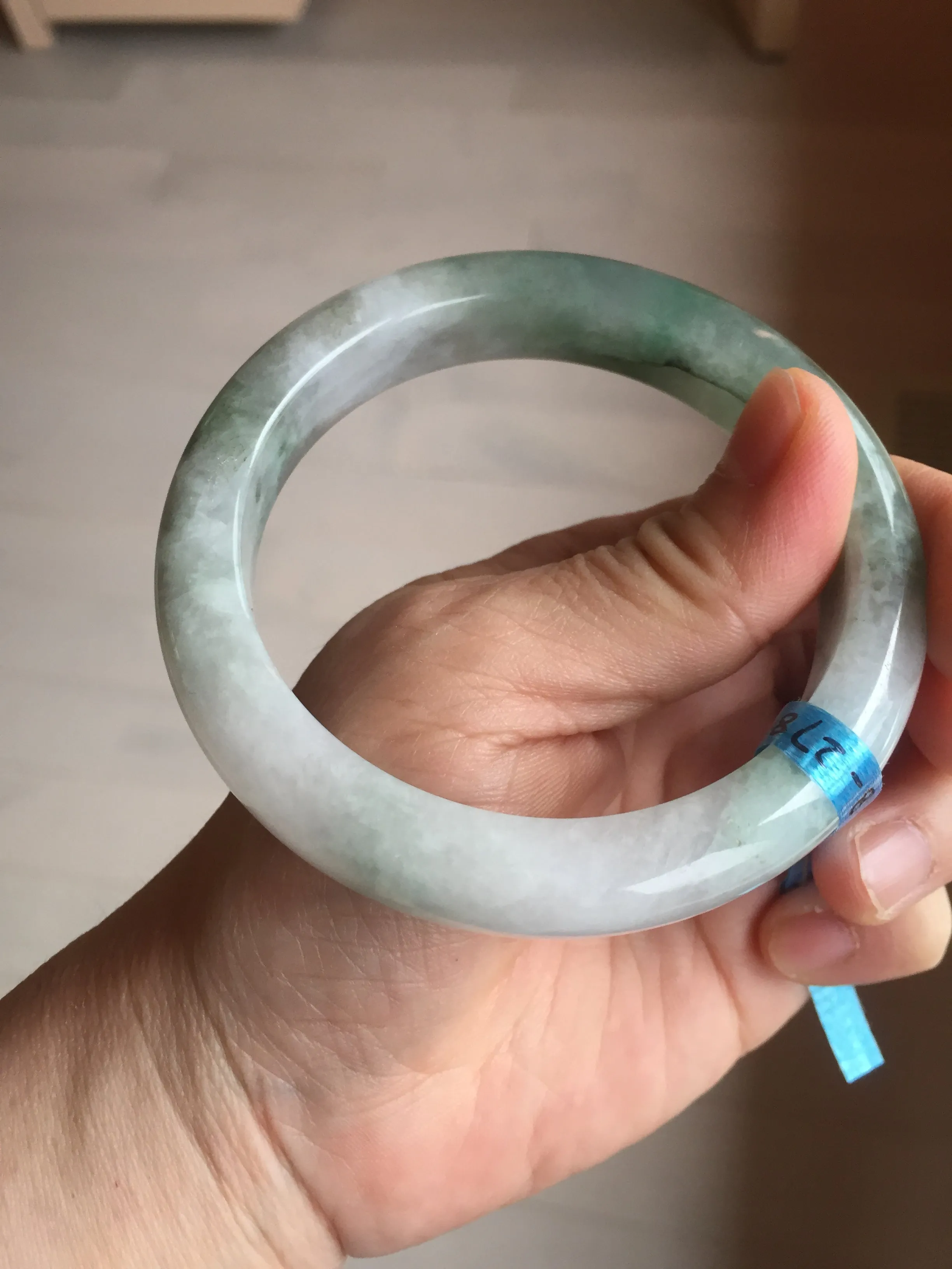 60.3mm certified type A 100% Natural oily light green/white chubby Jadeite Jade bangle BM18-2789