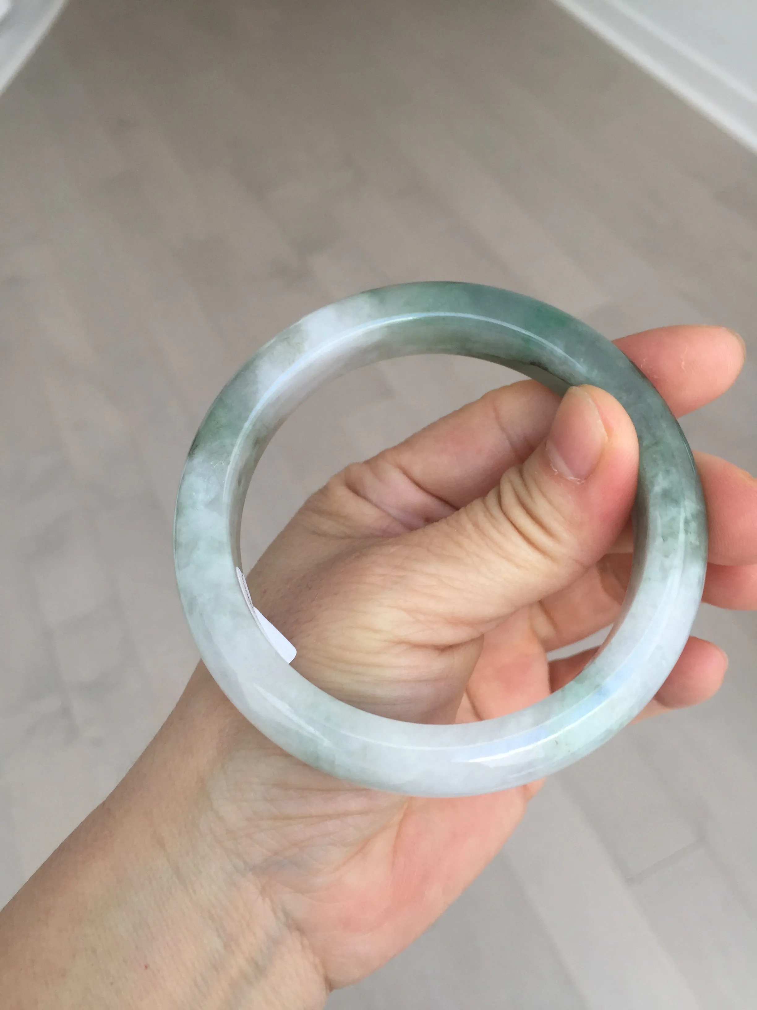 60.3mm certified type A 100% Natural oily light green/white chubby Jadeite Jade bangle BM18-2789