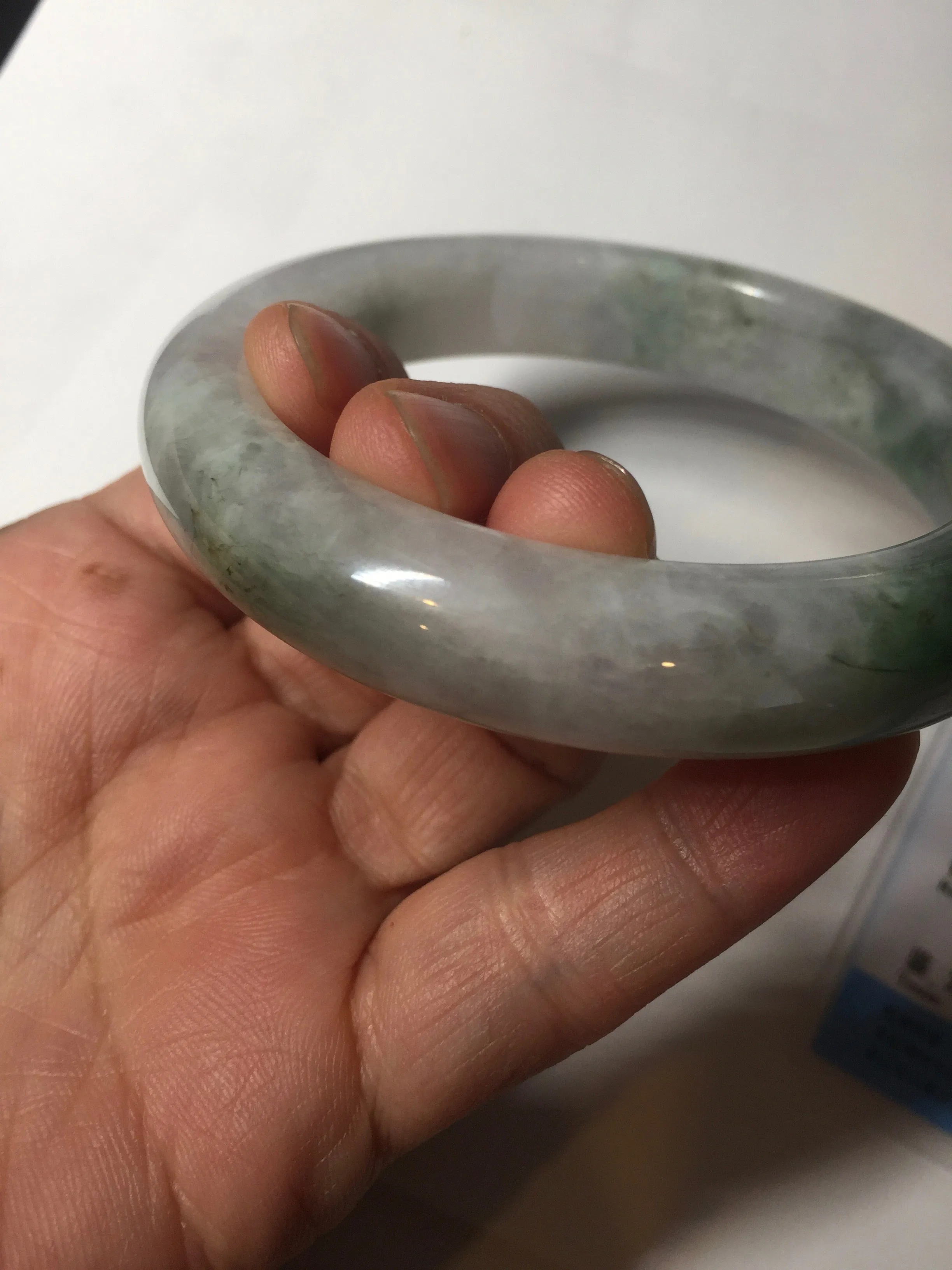 60.3mm certified type A 100% Natural oily light green/white chubby Jadeite Jade bangle BM18-2789