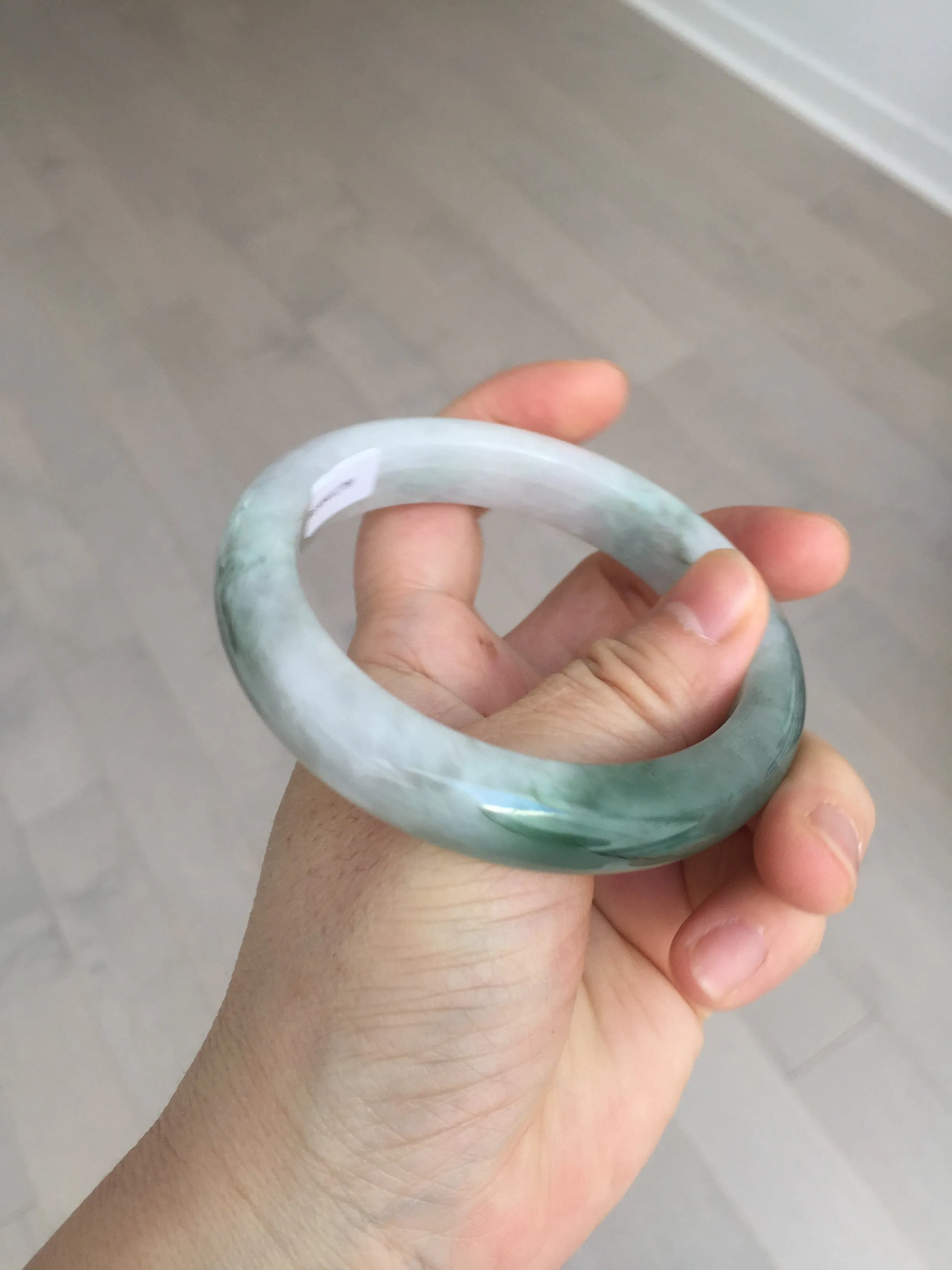 60.3mm certified type A 100% Natural oily light green/white chubby Jadeite Jade bangle BM18-2789