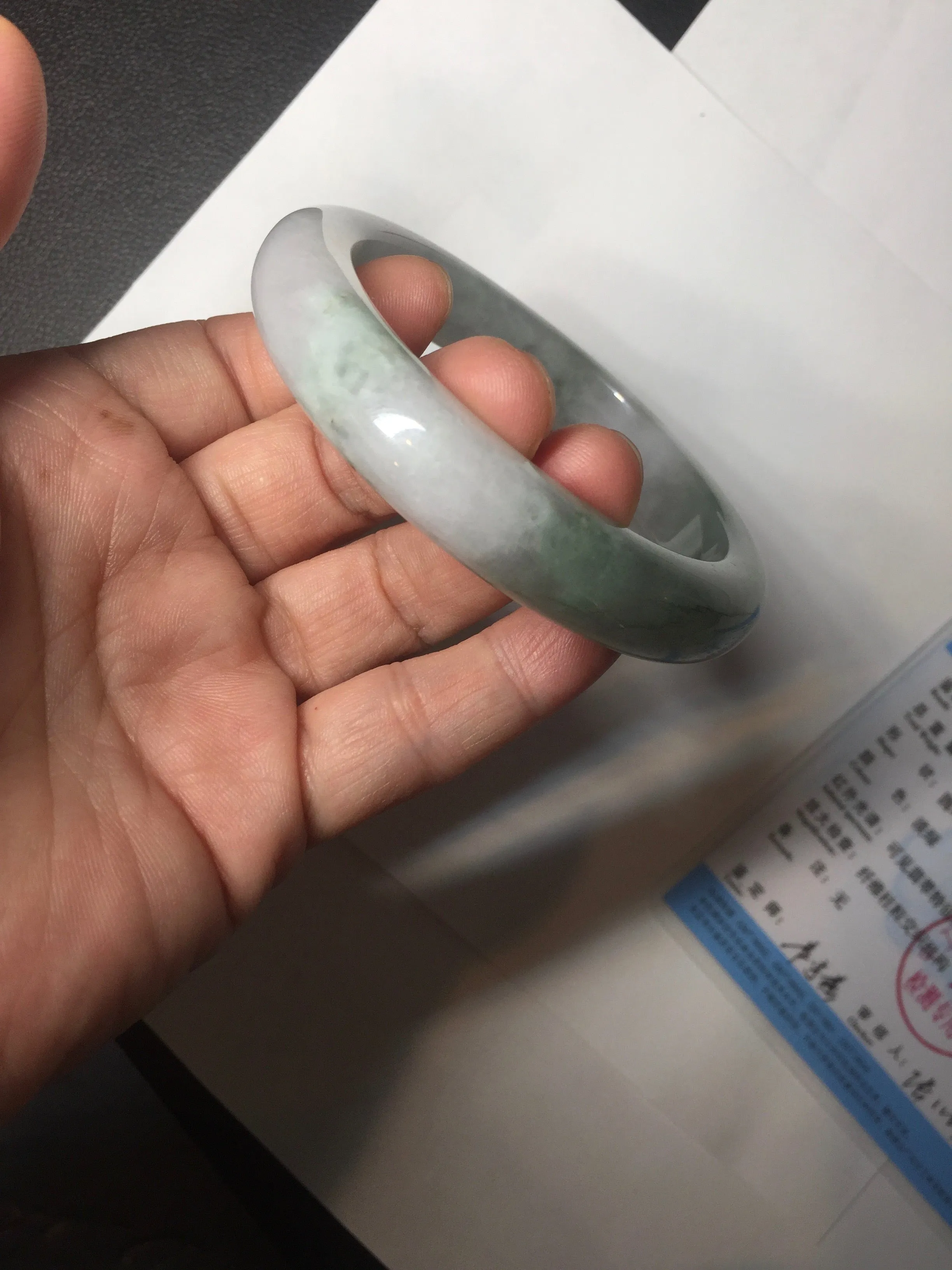 60.3mm certified type A 100% Natural oily light green/white chubby Jadeite Jade bangle BM18-2789