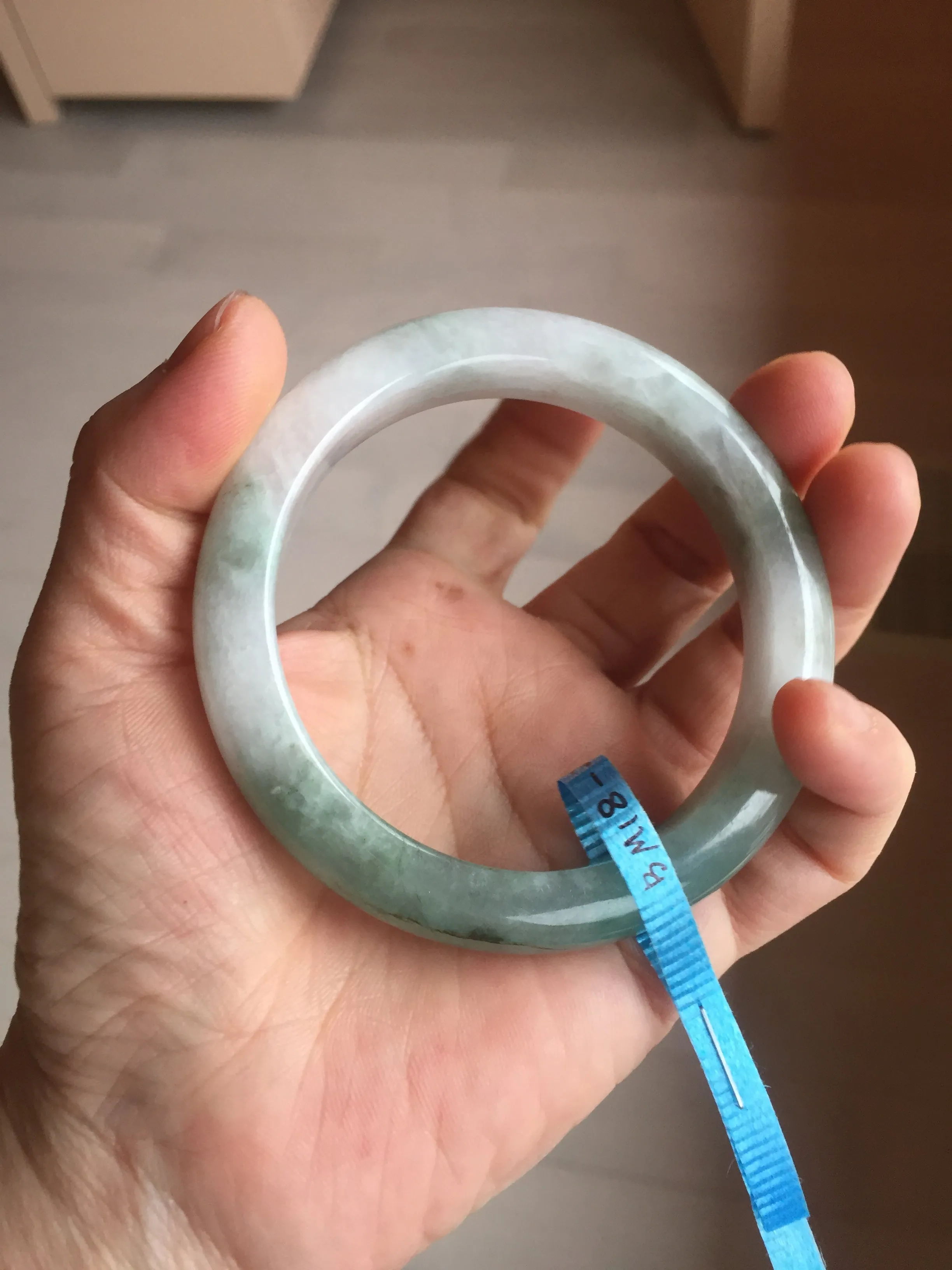 60.3mm certified type A 100% Natural oily light green/white chubby Jadeite Jade bangle BM18-2789