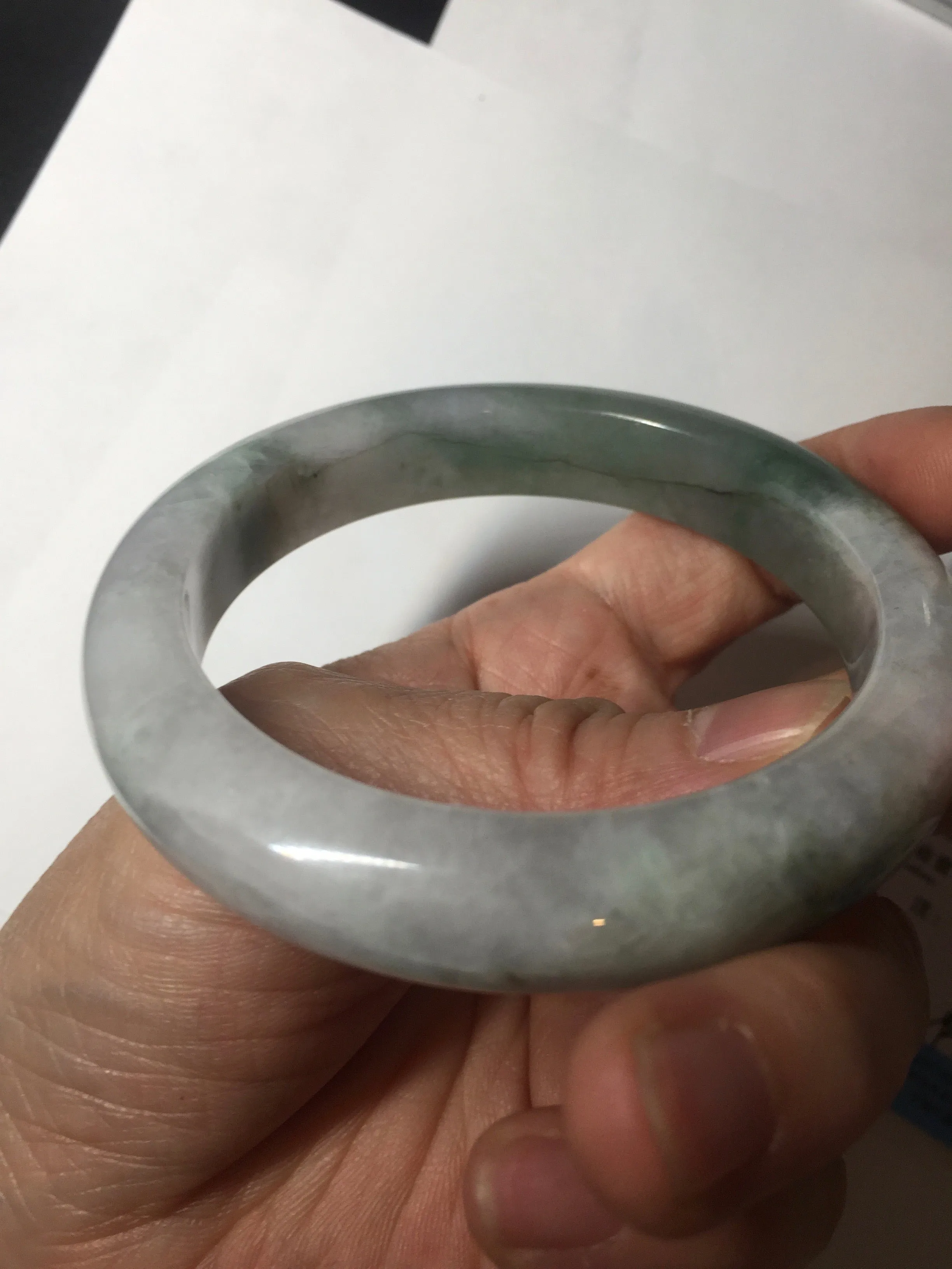 60.3mm certified type A 100% Natural oily light green/white chubby Jadeite Jade bangle BM18-2789