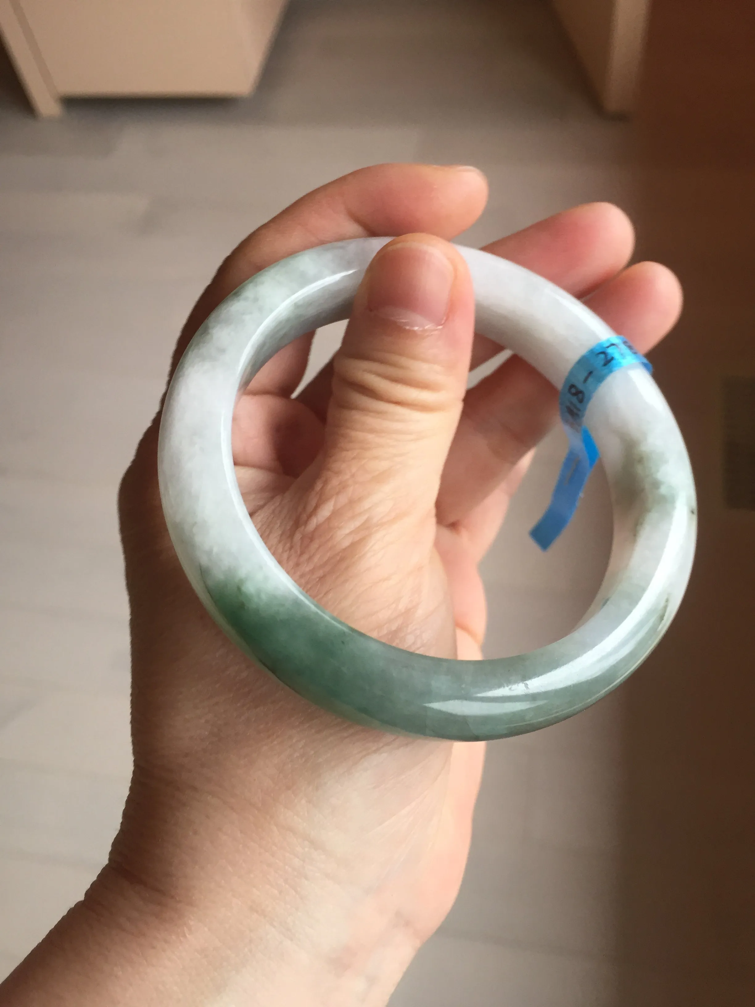 60.3mm certified type A 100% Natural oily light green/white chubby Jadeite Jade bangle BM18-2789