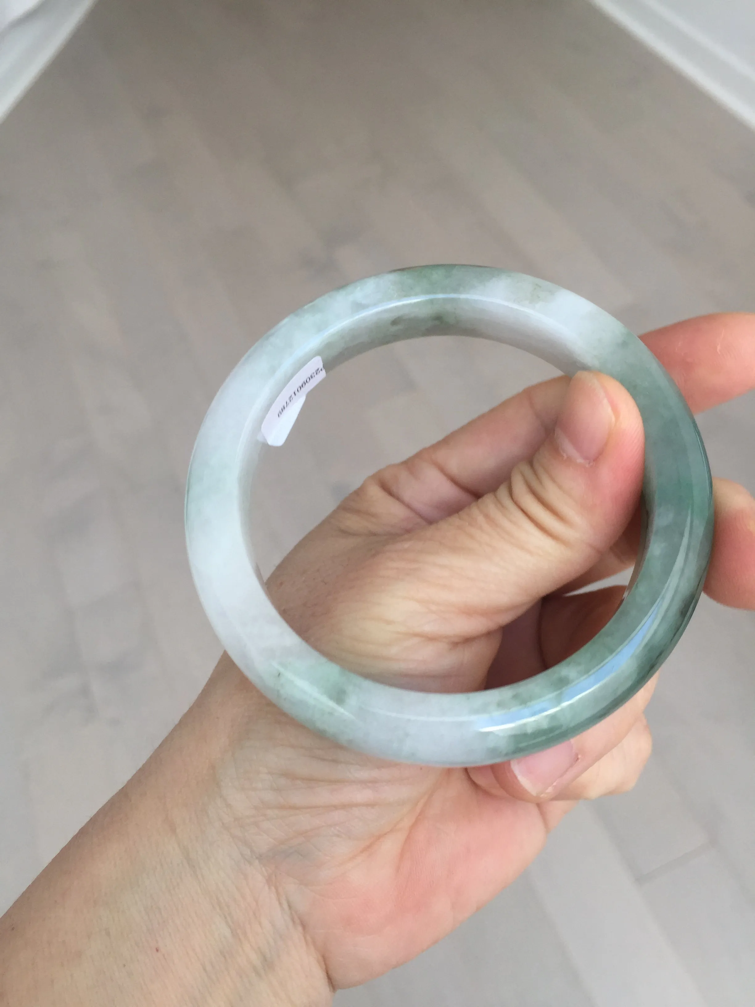 60.3mm certified type A 100% Natural oily light green/white chubby Jadeite Jade bangle BM18-2789