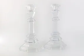 8" Tiffany & Co. Pair of Plymouth Pattern Crystal Candlestick Candle Holders