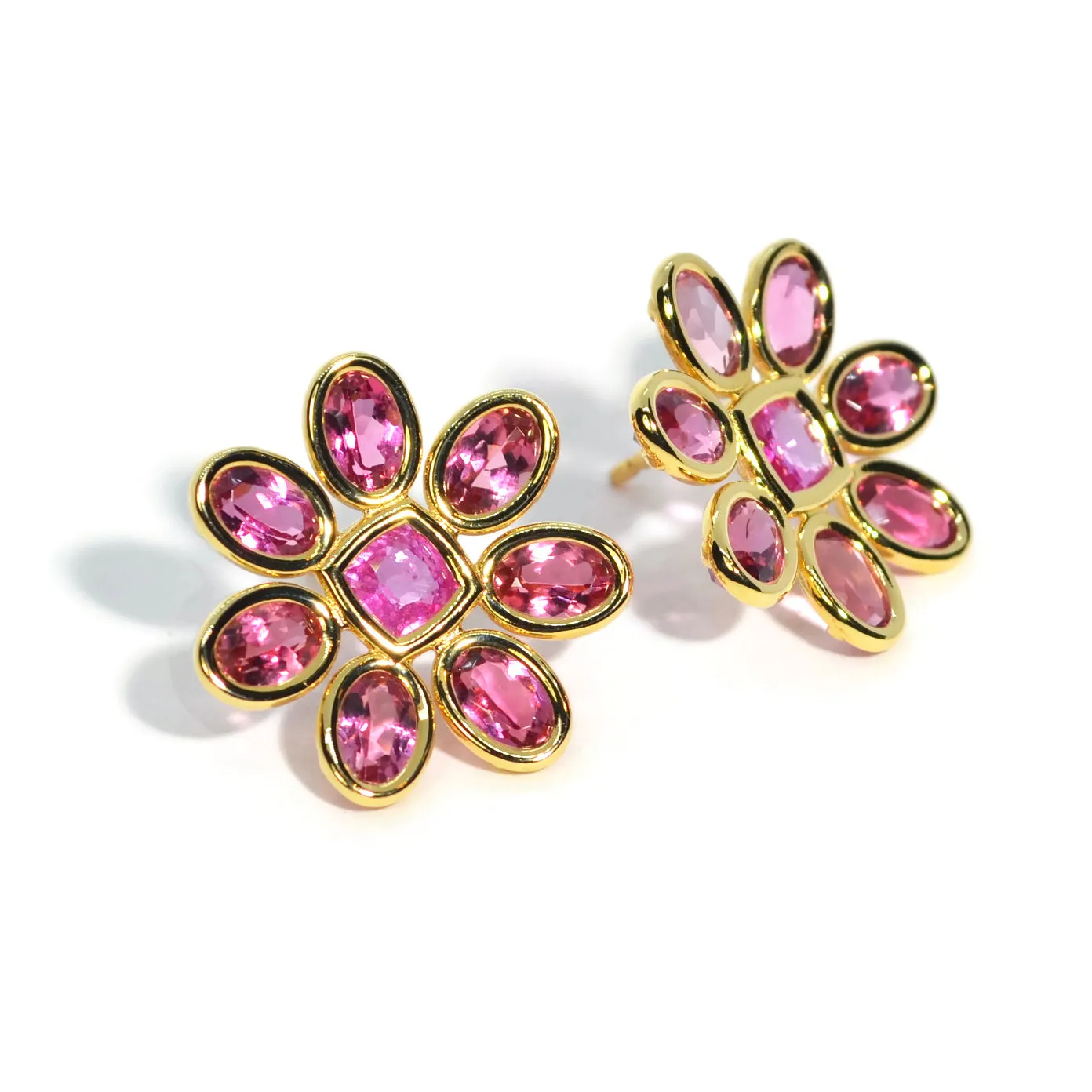 A & Furst - Fiori - Button Earrings with Pink Tourmaline and Pink Sapphires, 18k Yellow Gold