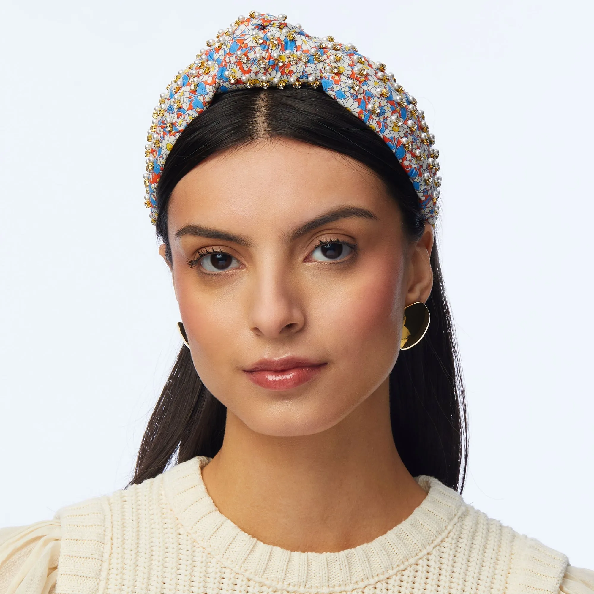 ALICE W PEARL & CRYSTAL EMBELLISHED KNOTTED HEADBAND