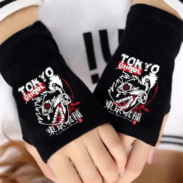 Anime Tokyo Ghoul Kaneki Ken Cosplay Gloves Women Men Cotton Knitting Warm Half Finger Glove Wrist Mittens New