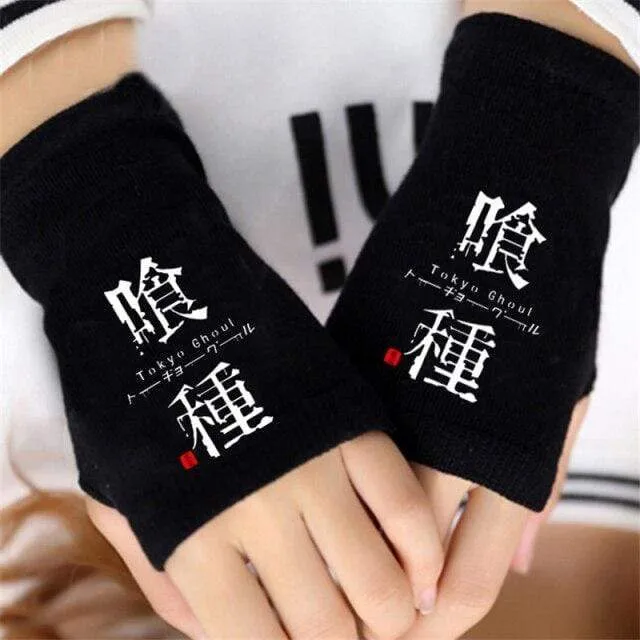 Anime Tokyo Ghoul Kaneki Ken Cosplay Gloves Women Men Cotton Knitting Warm Half Finger Glove Wrist Mittens New