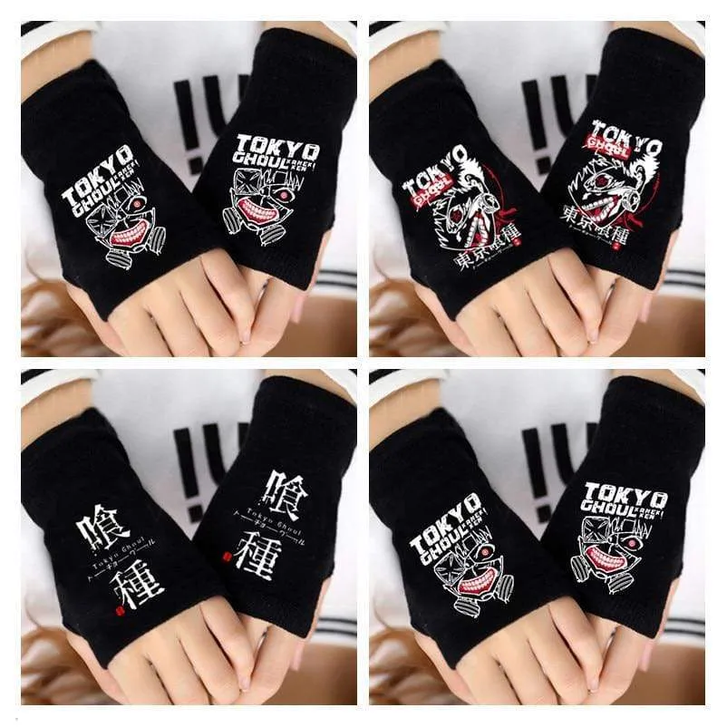 Anime Tokyo Ghoul Kaneki Ken Cosplay Gloves Women Men Cotton Knitting Warm Half Finger Glove Wrist Mittens New