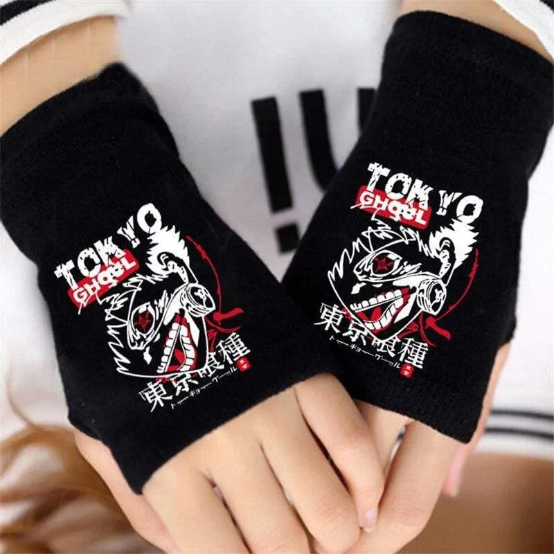 Anime Tokyo Ghoul Kaneki Ken Cosplay Gloves Women Men Cotton Knitting Warm Half Finger Glove Wrist Mittens New