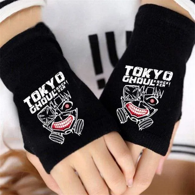 Anime Tokyo Ghoul Kaneki Ken Cosplay Gloves Women Men Cotton Knitting Warm Half Finger Glove Wrist Mittens New